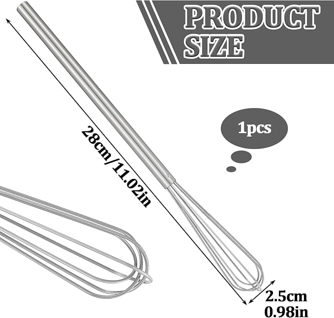 Small Whisk, 9.8in Stainless Steel Whisk Tiny Skinny Whisk - Image 2