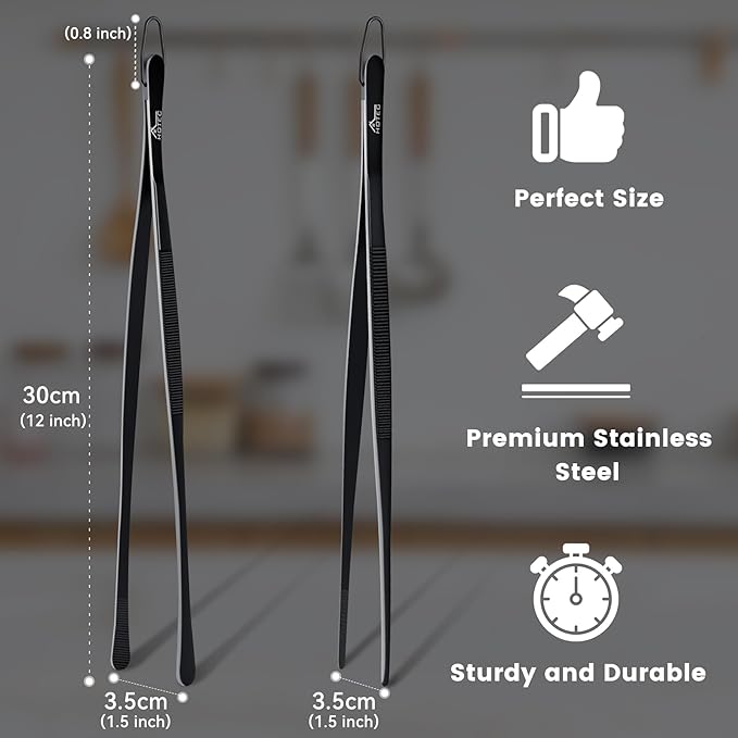 HOTEC Kitchen Tweezers Tongs Stainless Steel Professional Chef Tweezers - Image 2