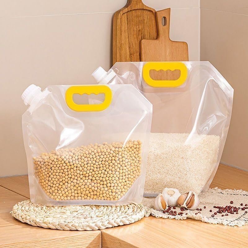 5PCS Airtight Grain Storage Bags with Handle, Reusable Rice Food