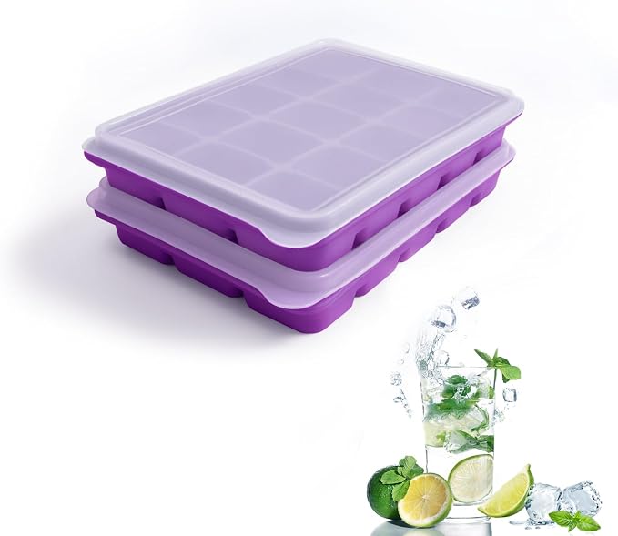 Tvmania Ice Cube Trays Set of 2, Easy Release 15 Flexible Silicone Ice Cube by Tvmania