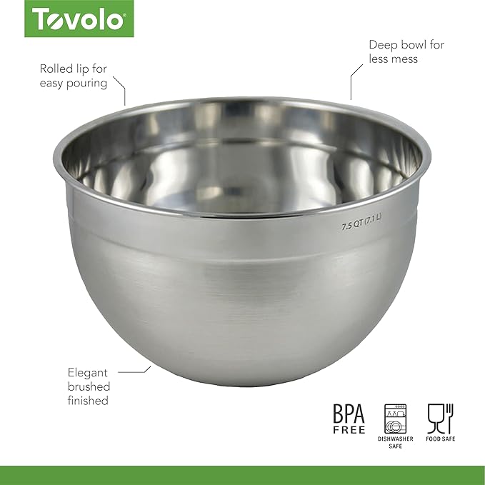 Tovolo XL Mixing Bowl Stainless Steel 7 Quart Extra Large Metal Mixing Bowls - Image 6