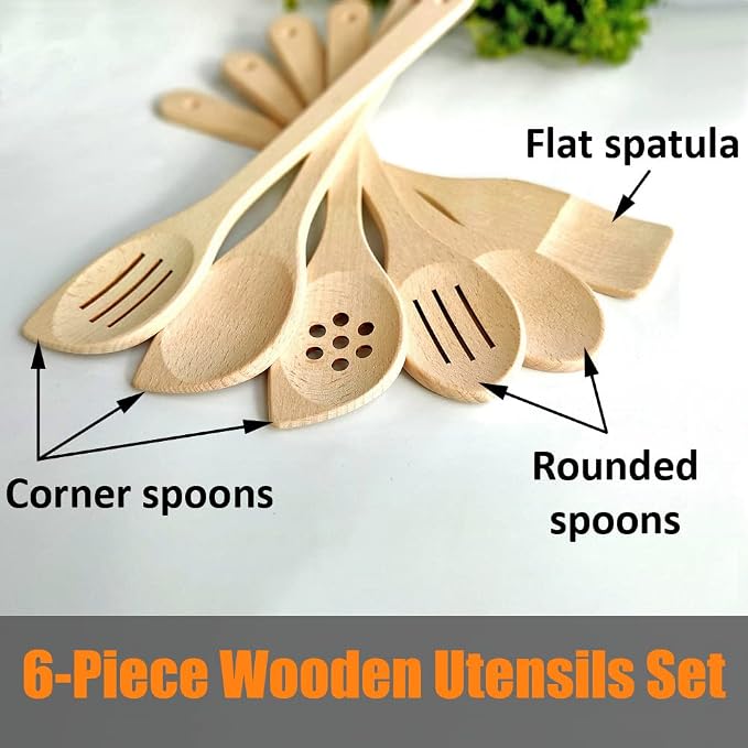 ECOSALL Healthy Wooden Spoons For Cooking Set of 6. Safe and Reliable Cooking - Image 2