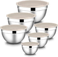 E-far Mixing Bowls with Lids, 12-Piece Stainless Steel Salad Bowls Metal by E-far