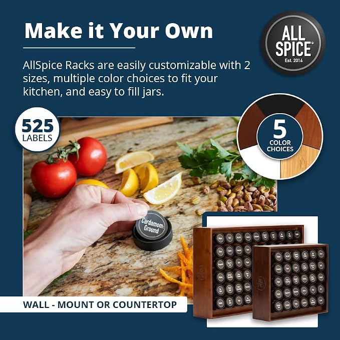 AllSpice Spice Rack Organizer, 525 Unique Labels, Countertop or Wall Mount - Image 4