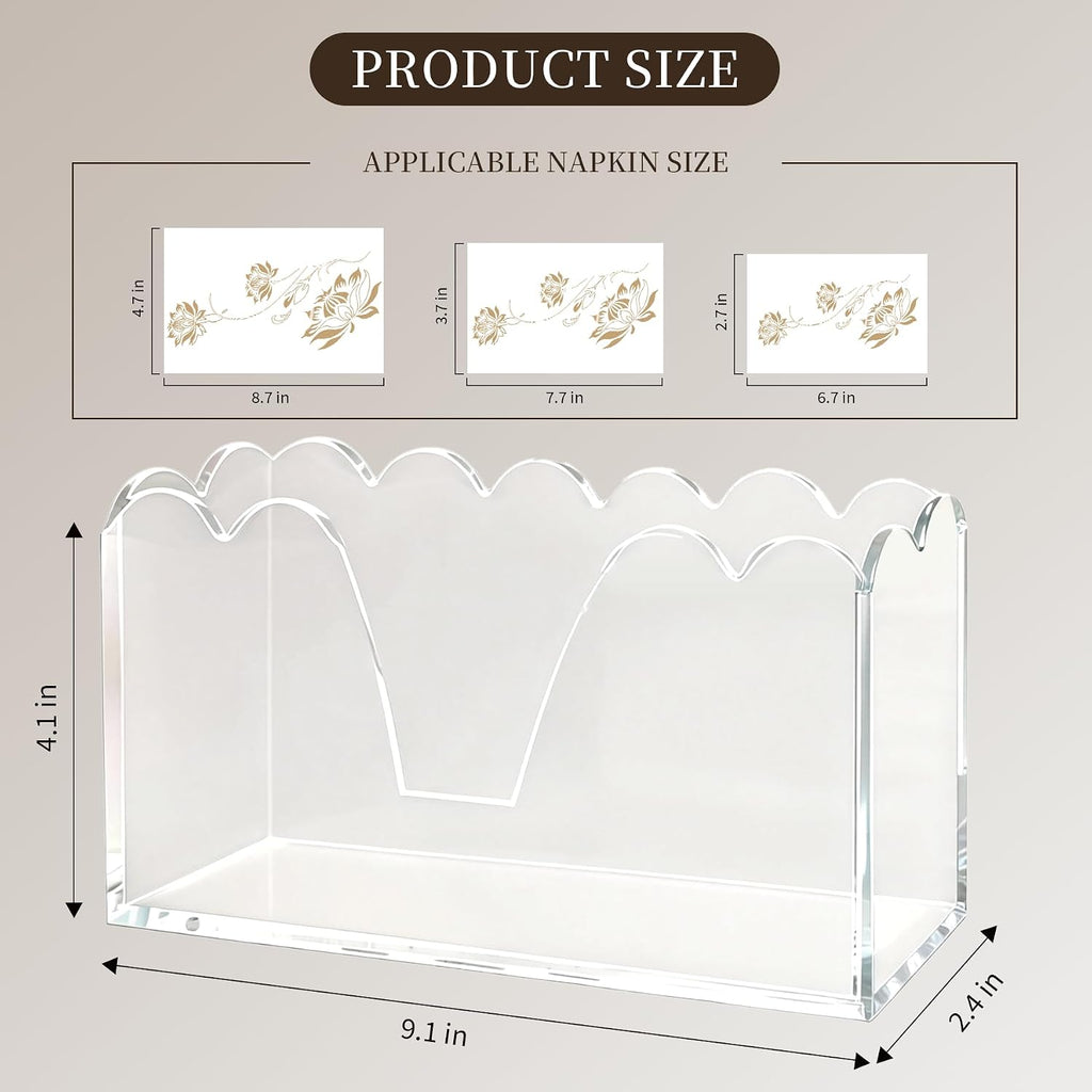 Acrylic Napkin Holder, Clear Scalloped Guest Towel Holder Tray for