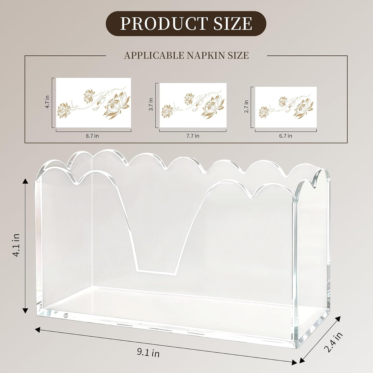 Acrylic Napkin Holder, Clear Scalloped Guest Towel Holder Tray for