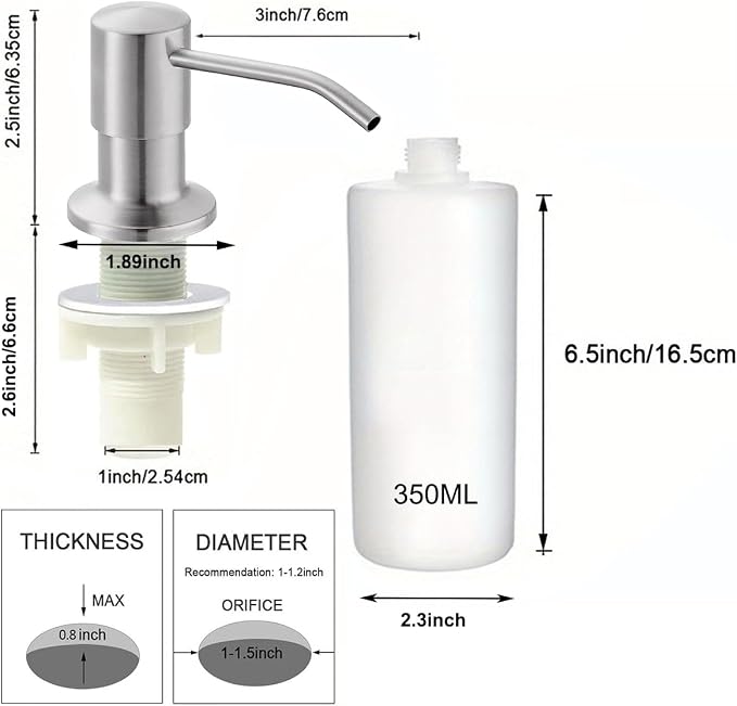Soap Dispenser for Kitchen Sink, Stainless Steel Built in Soap Dispenser - Image 3