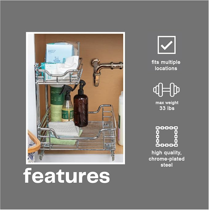 Household Essentials Glidez Multipurpose Chrome-Plated Steel Pull-Out/Slide-Out - Image 8
