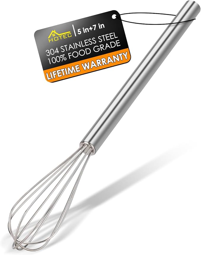 HOTEC 10 Inch Mini Whisk, Anti-Rust 304 Stainless Steel Small Whisks by Hotec