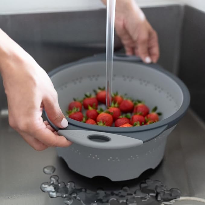 Dexas 8" Collapsible Silicone Colander in Cool Grey, Kitchen Strainer - Image 7