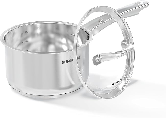 SUNHOUSE – 2 Quarts Stainless Steel Sauce Pan by SUNHOUSE