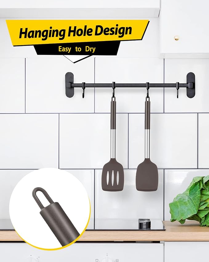 Pack of 2 Silicone Solid Turner, Non Stick Slotted Kitchen Spatulas, High Heat - Image 4