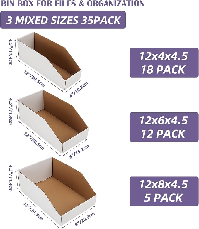 EXYGLO Cardboard Storage Bins Assorted Sizes, 35 Mixed Pack Cardboard Boxes - Image 2