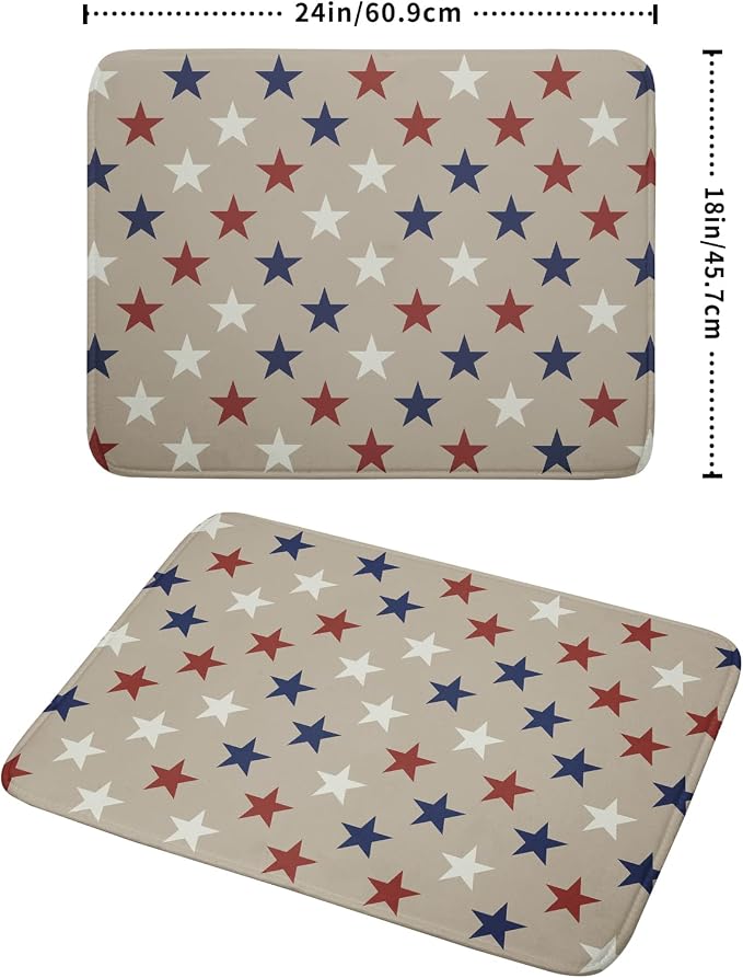 Patriotic July of 4th Blue Red White Star Dish Drying Mat - Image 2