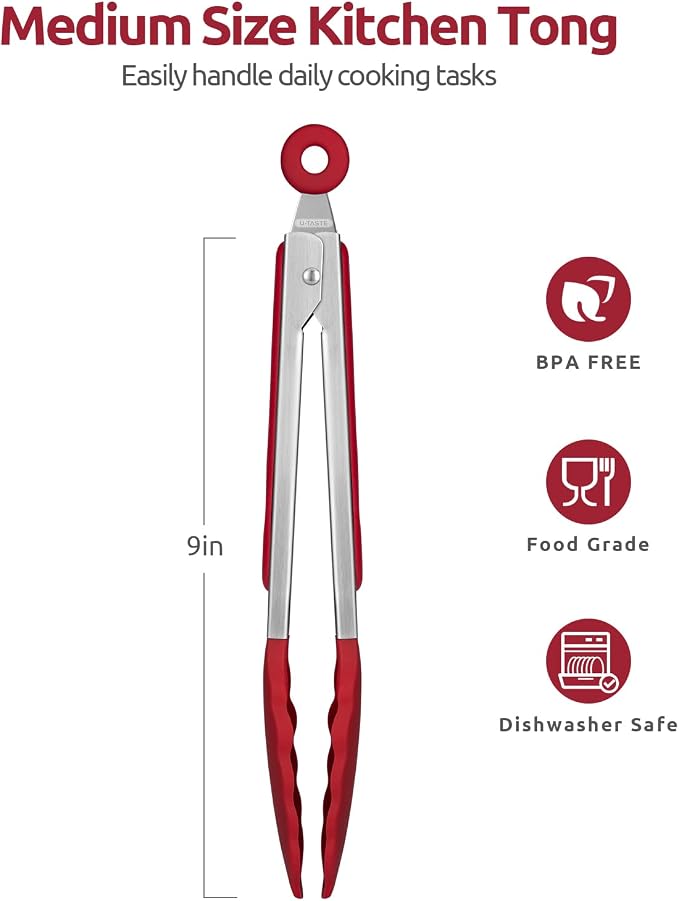 600ºF Heat Resistant Kitchen Tongs: U-Taste 9 inch Silicone Cooking Tong - Image 2
