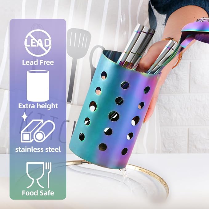 QRU Kitchen Utensil Holder for Countertop, Stainless Steel Cooking Utensil - Image 7