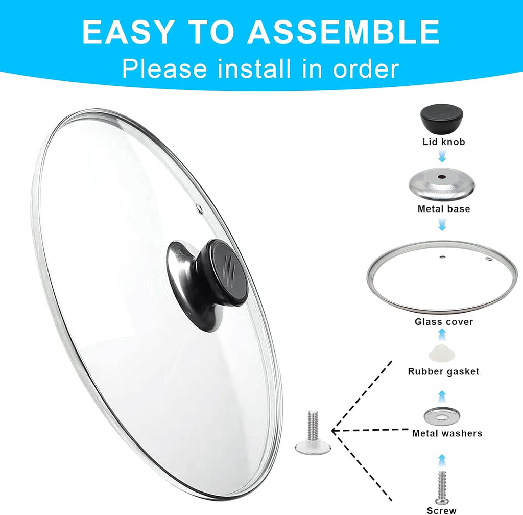 Glass Lid for Frying Pan Tempered Glass Pot Lid with Stainless Steel