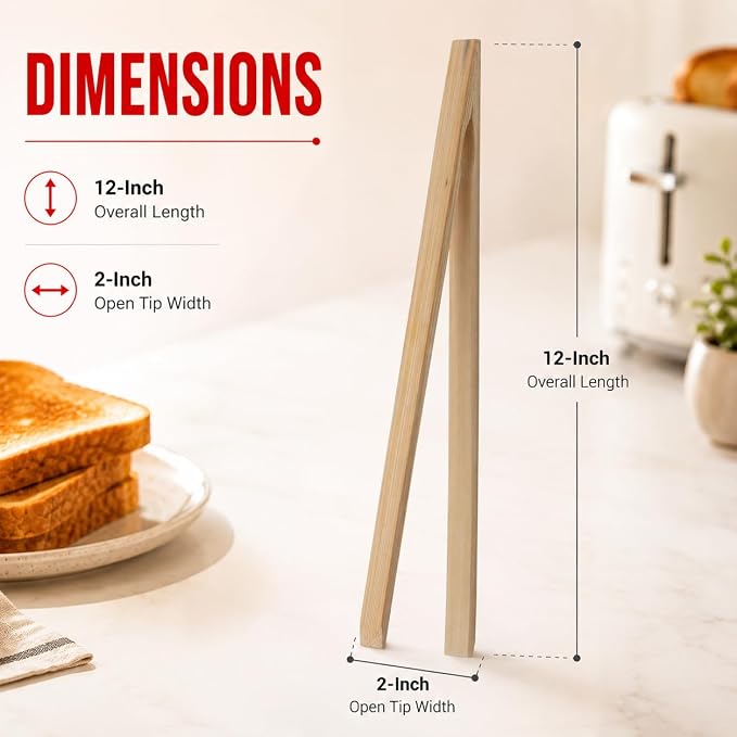 HIC Kitchen Toast Tongs, Natural Bamboo - Image 8