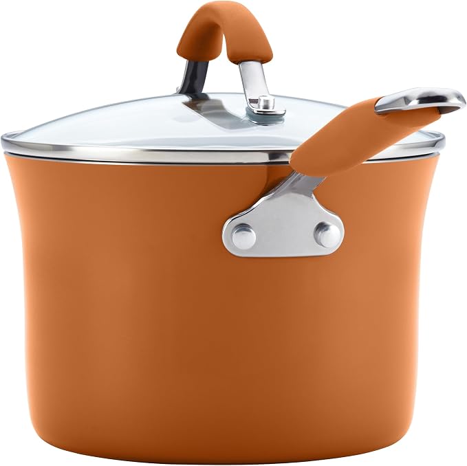 Rachael Ray Cucina Nonstick Cookware Pots and Pans Set, 12 Piece, Pumpkin Orange - Image 13