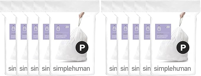 simplehuman Code P, Dispenser Pack Custom Fit Liners, Drawstring Trash Bags by Simplehuman