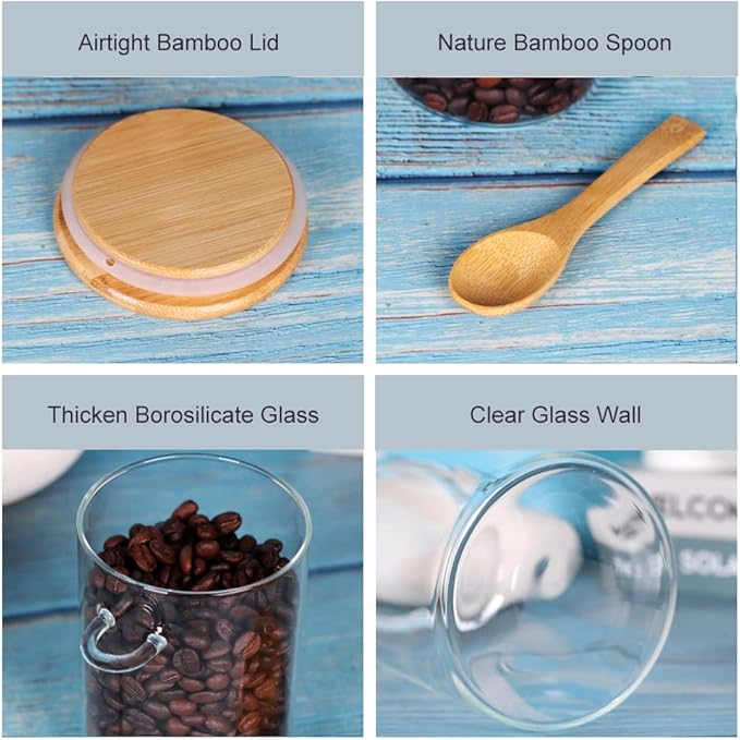 Glass Jar with Bamboo Lid and Spoon, 3 Pack 16 OZ Tea Containers - Image 3