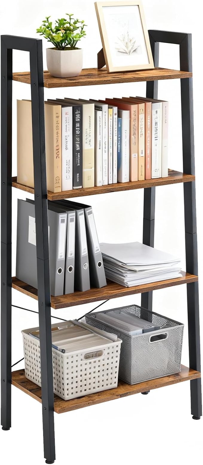 DUMOS Ladder Shelf, 4-Tier Display Bookshelf, Industrial Style Storage Standing by DumosLifestyle