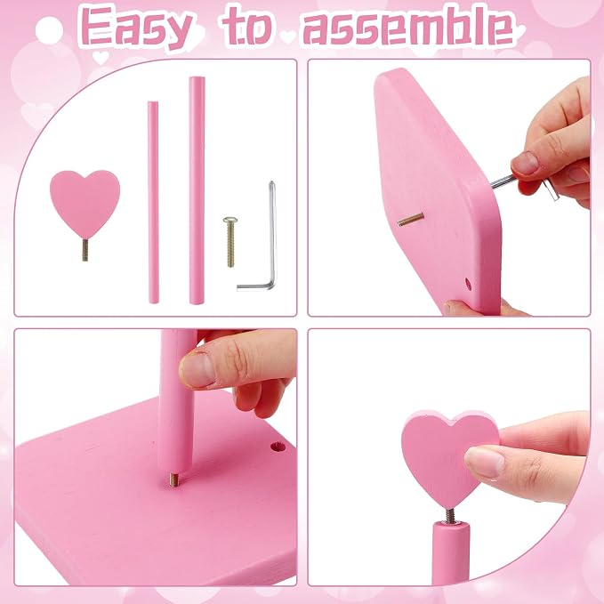 Leinuosen Valentines Day Pink Heart Paper Towel Holder Cute Heart Wooden Paper - Image 4
