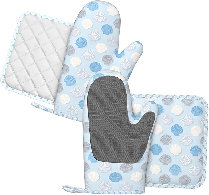 Oven Mitts and Pot Holders Summer Seashell Blue Pastel Silicone Kitchen - Image 2