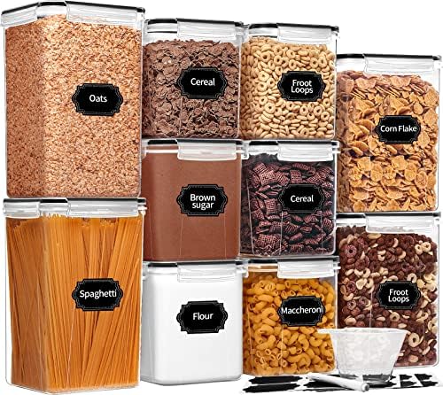 Skroam 10 Pack Flour Sugar Storage Containers, Large Airtight Food Storage Containers with Lids, BPA Free Kitchen Pantry Organization and Storage for Flour, Sugar, Bulk Food, Black