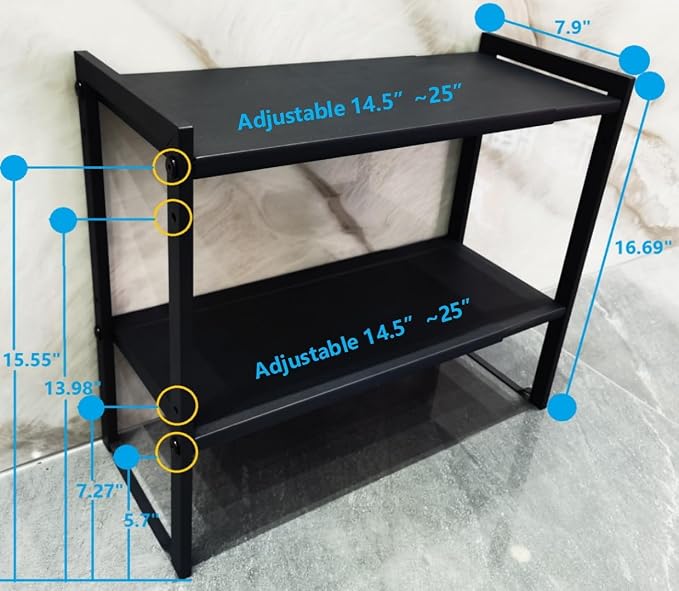 2 Tier Expandable Cabinet Shelf Organizer 14.5-25" L Kitchen Counter Shelf Rack - Image 3