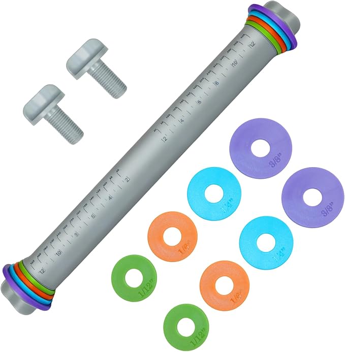 Adjustable Rolling Pin with Thickness Rings, 12.8" Silicone Non Stick Dough by Unknown