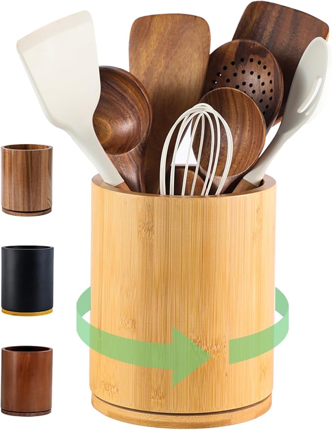 Wooden Utensil Holder, 360°Rotating 7.3'' Large Utensil Holder by Unknown