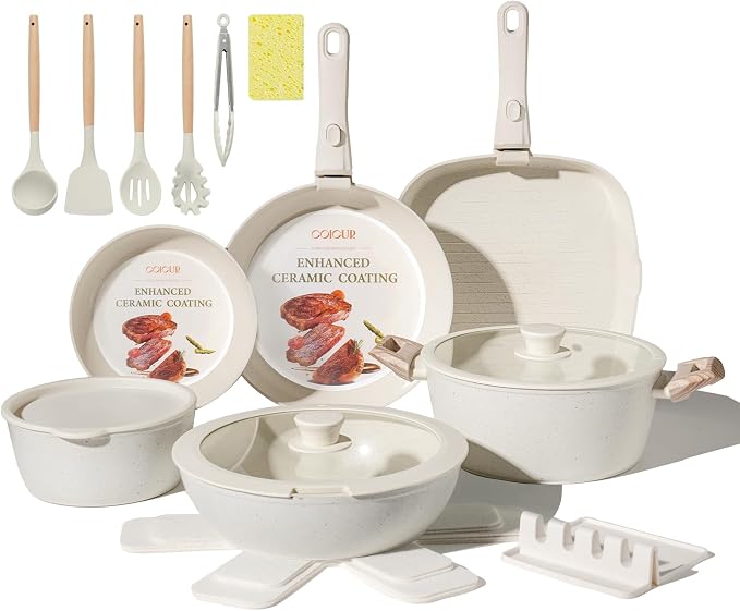 23Pcs Ceramic Cookware Set Non Stick Pots and Pans Set Non Toxic by COICUR