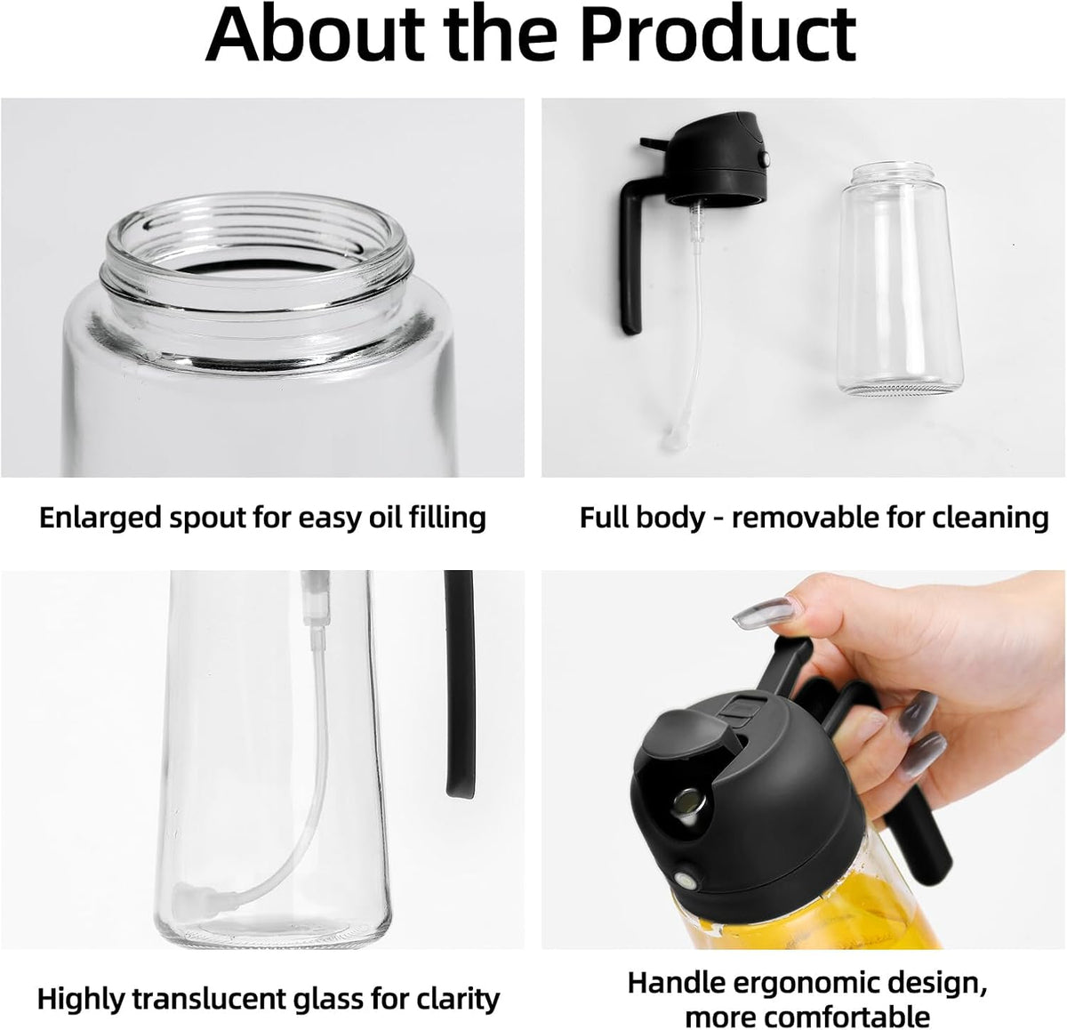 Aovdy 16oz/470ml Glass Olive Oil Sprayer for Cooking - 2 in 1 Olive