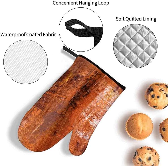LOKMU Oven Mitts and Pot Holders Set of 3, Burnt Orange Abstract Art Heat - Image 4
