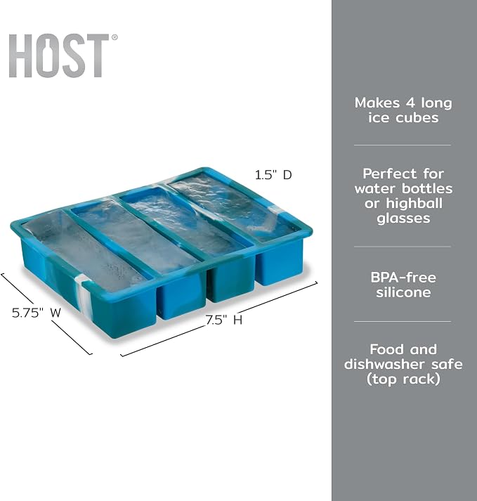 Host Ice Cube Tray, Makes Four 5-Inch Long Cubes, Durable Silicone Trays - Image 3