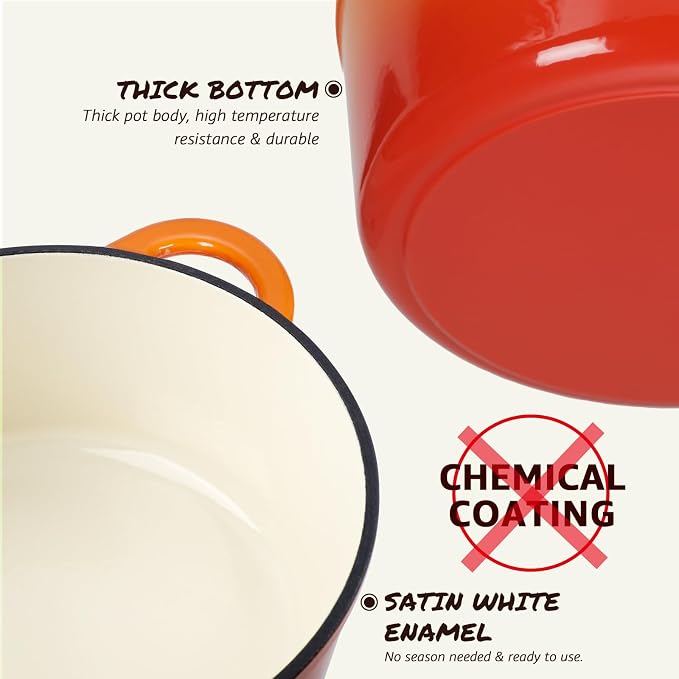 Overmont Enameled Cast Iron Dutch Oven - 7QT Pot - Heavy-Duty Cookware - Image 8