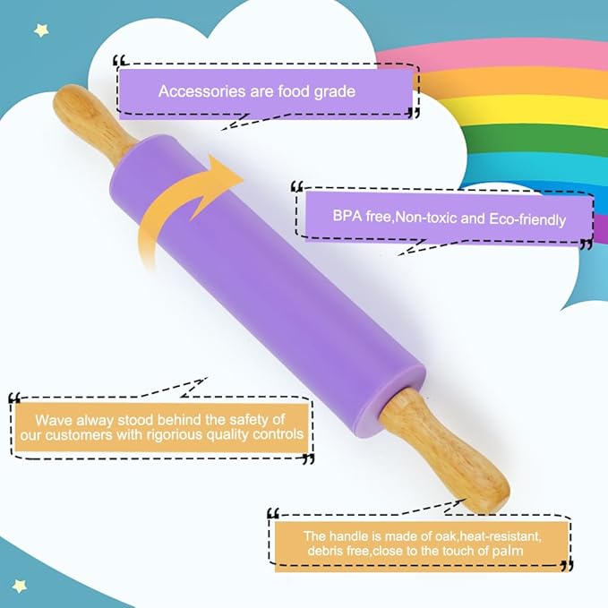 Koogel Rolling Pin for Baking, 12 Inch Non-Stick Silicone Surface, Wooden - Image 3