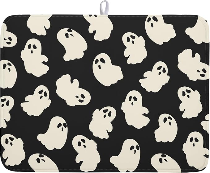 Halloween Ghosts Dish Drying Mat by Kawani