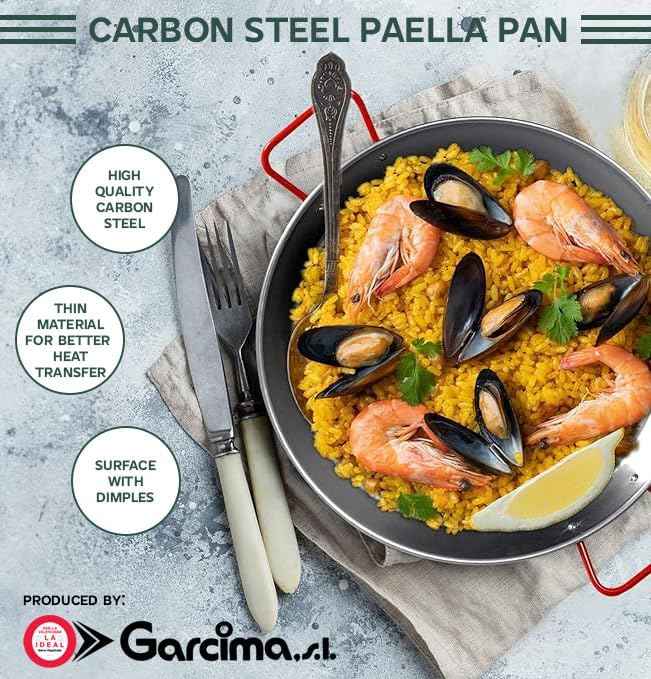 Gourmanity 12 inch Carbon Steel Paella Pan, 30cm, by Garcima