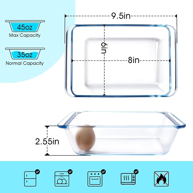 NUTRIUPS 1.4QT Rectangular Deep Glass Baking Dish, Glass Baking Pan - Image 2