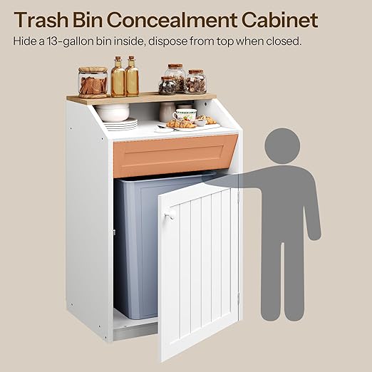YATINEY Trash Cabinet, Freestanding Trash Can Cabinet, Wooden Recycling - Image 5