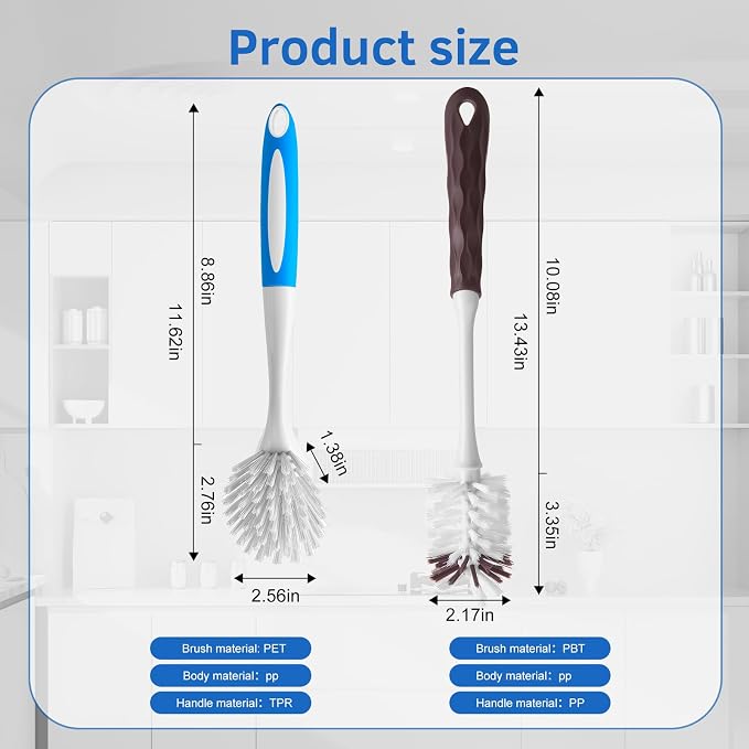 Long Handle Kitchen Cleaning Brush Set of 2, Long Handle Tableware Brush - Image 2