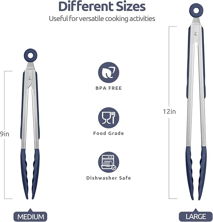 600ºF Heat Resistant Kitchen Tongs: U-Taste 9+12 inch Silicone Cooking Tong Set - Image 2