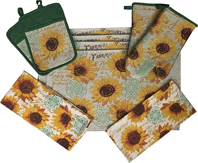Set of 10, Sunflower Design Tapestry Kitchen Towel Set, Include 4
