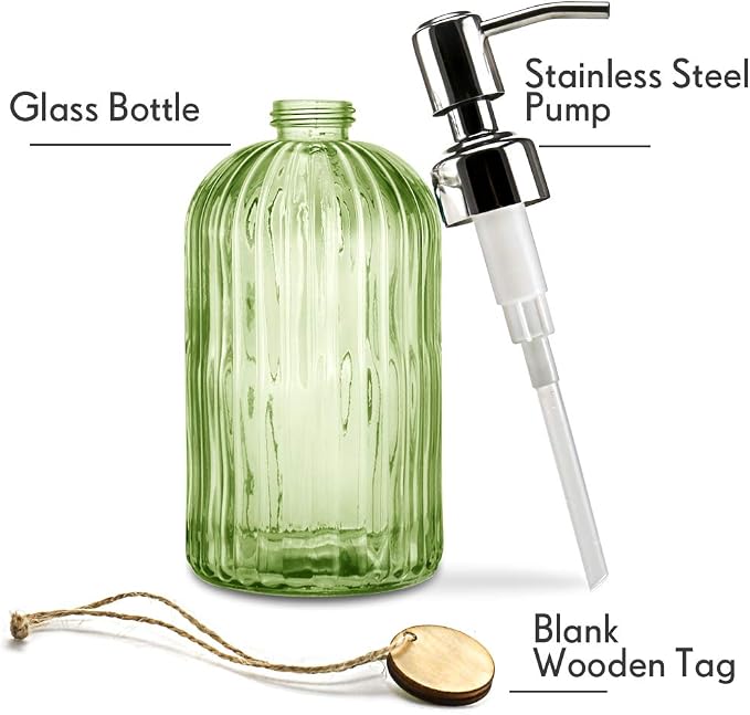 JASAI 18 Oz Vertical Striped Green Soap Dispenser - Image 2