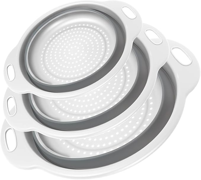 Collapsible Colander 3-Pack Set Space-Saving Foldable Kitchen Strainer by CLUREN