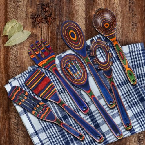 MYRAINBOW Wooden Spoons for Cooking – 7 Piece Pakkawood Kitchen