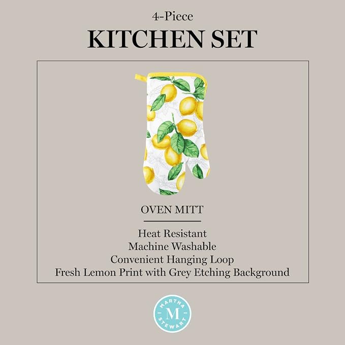 Martha Stewart Lots of Lemons Modern Kitchen Towel, Oven Mitt & Potholder Set - Image 7