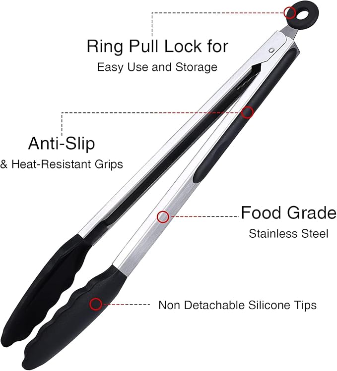 Kitchen Tongs Set of 3, Non-Stick Non-Scratch Heat Resistant Tongs - Image 4